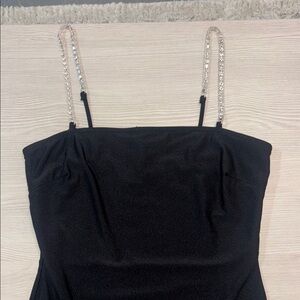 Rhinestone Strap Slinky Black Bodysuit NWT